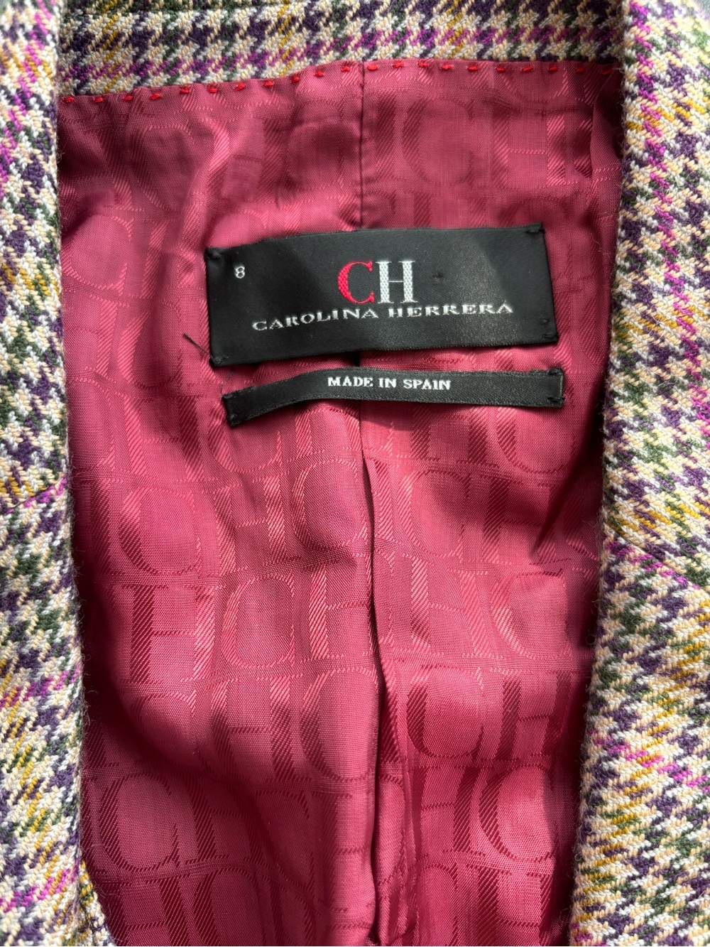 Carolina Herrera Spain Houndstooth Wool Blazer attached Vest multi Suiting lux - Picture 5 of 6